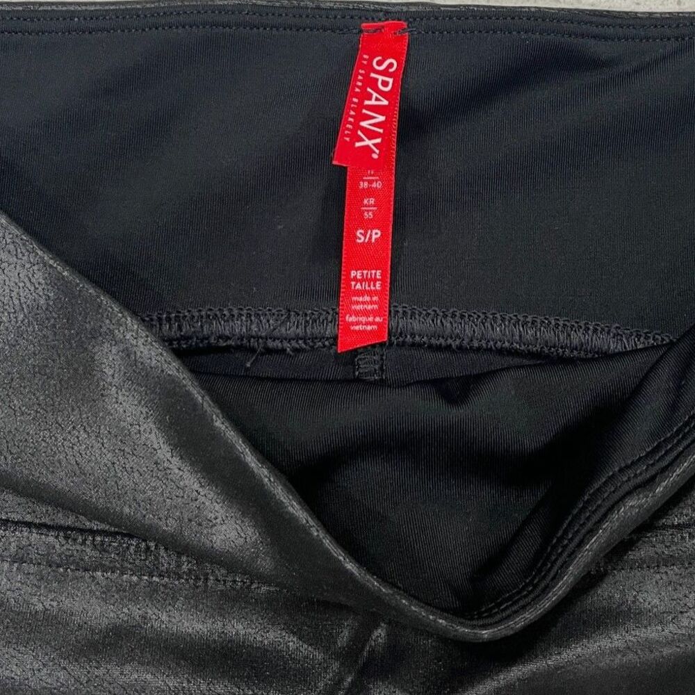 Spanx Faux Leather Leggings Size S Black High Rise Shaping Moto Coated Skinny - Picture 2 of 12